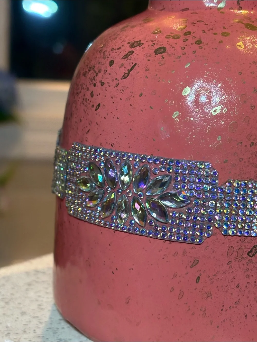 Coral peach Decorative Table Lamp Base with rhinestone Crystal Accents-